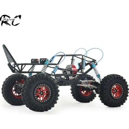 Metal Roll Cage Tube Frame Rock Buggy Chassis Kit with 2.2 Inch Wheels Front Rear Axle Oil Shocks for 1/10 Scale RC Crawler Car