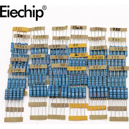 150pcs Metal Film Resistor 2W 30 value Assorted set 0.1 ohm -750 ohm 1K-820 five-color ring Resistors DIY assortment Kit