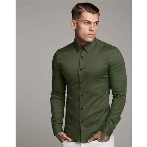Mens Classic Long Sleeve Solid Slim Fit Basic Dress Shirts Autumn Turn-down Collar Formal Business Fashion Office Social Shirt