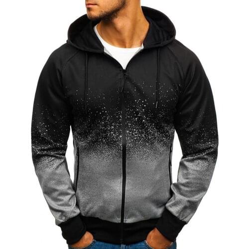 3D Digital Printing Men Hooded Hoodie Gradient Color Coat Zipper Closure Long Sleeve Loose Sweatshirt Streetwear