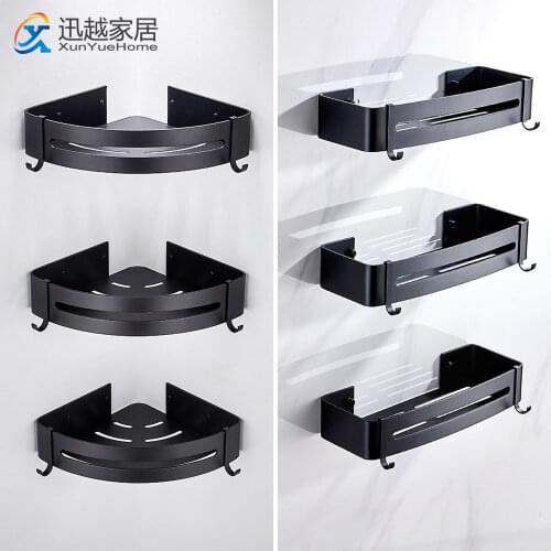 Wall Corner Shelf Organizer Punch-Free Black Aluminum Shower Rack Shampoo Holder Kitchen Hanger Bathroom Accessories 00BS0101