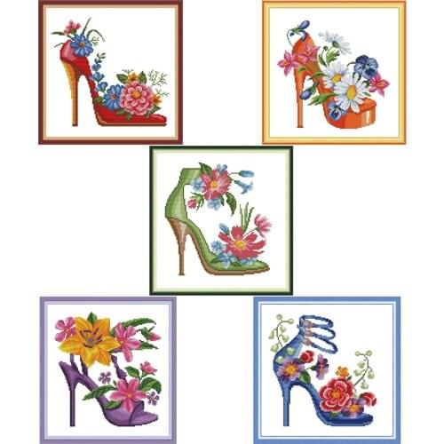 NKF Fashion High Heels Handmade Craft Needlework Cross Stitch Set Embroidery Kit Printed Design Cross Stitching Home Decor