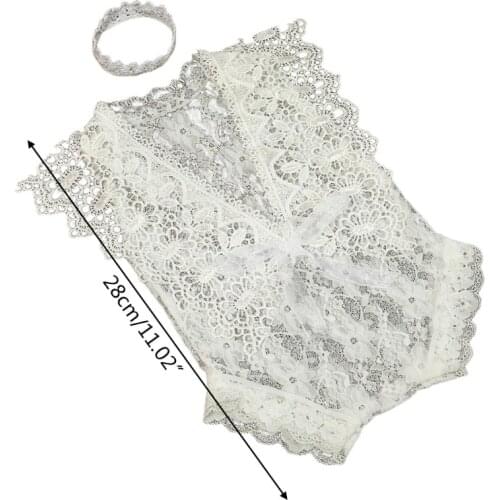 Newborn Photography Props Baby Crown Headband Lace Hollow out Romper Bodysuits 090A