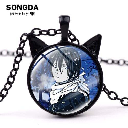 SONGDA Noragami Aragoto Yato Necklace Cosplay Hot Anime Kawaii Printed Glass Cabochon Cat Ears Pendant Necklace Fans Collection