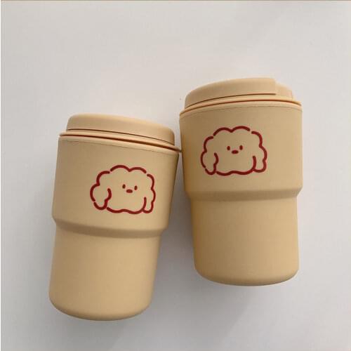 Simple Fashion Water Cup With Lid Coffee Milk Cup Cartoon Cloud Puppy Anti Scalding Plastic Cups for Girls