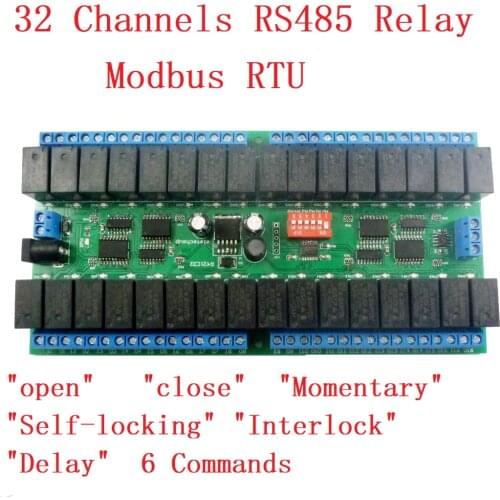 R421C32 DC 12V 32 Channels Modbus RTU RS485 Bus Relay Module UART Serial port Board for PLC LED Home automation door lock