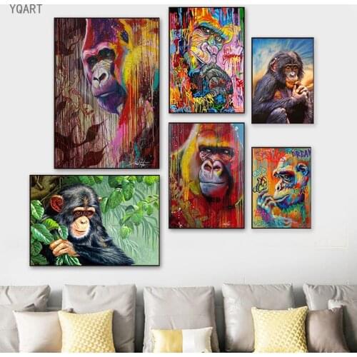 Colorful Monkey Oil Painting on Canvas Modern Animals Decorative Posters and Print Wall Hanging Pictures for Home Decoration