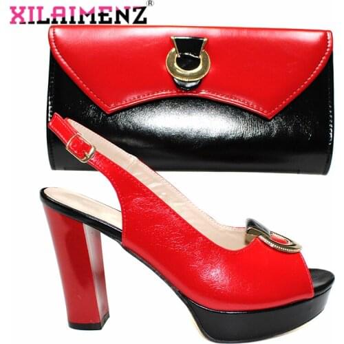 Red with Black Color Special Arrivals Shoes and Bag to Match Nigerian Women Shoes and Bag Set Italian Office Ladies For Working