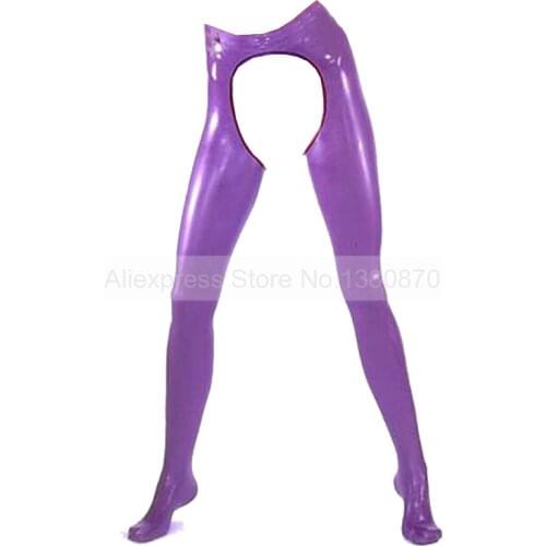 Sexy Natural Latex Leggings Women Pants With Socks Crotch Opened Stockings S-LTW044