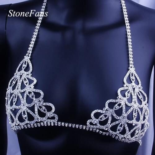 Stonefans Sexy Heart Crystal Bralette Top Underwear for Women Fashion Rhinestone Chains Breast Body Necklace Christmas Jewelry