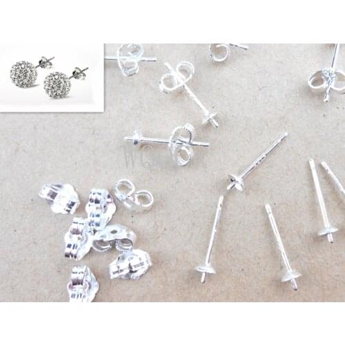 50pcs Free Shipping Lot 925 Stamped Silver colorJewelry Findings Ear Pin Pairs Stud Earrings With 925 BACK STOPPERS Setting DIY