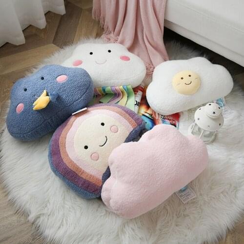 Super Cute Soft Baby Bed Pillow Stuffed Rainbow Cloud Thunder Ball Drops Rainbow Tassel Throw Pillow