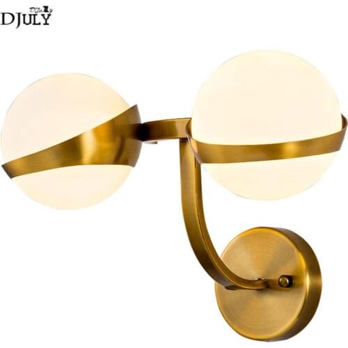 Nordic gold metal glass ball led wall lamp for mirror bathroom bedroom makeup table home deco staris indoor lighting fixtures