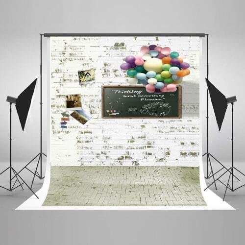 VinylBDS 8x8ft Background Brick Wall and Brick Floor photocall wedding Blackboard Photo Balloons backdrop