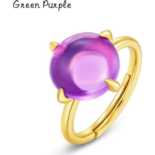 925 Sterling Silver Rings For Women Synthetic Amethyst Solitaire Gemstone Candy Series Engagement Fine Adjustable Rings 2021 NEW