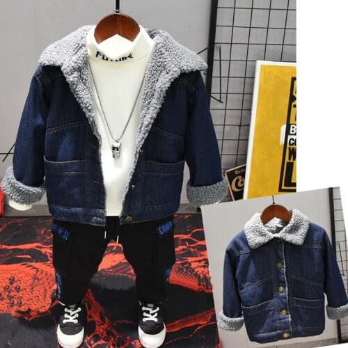 Winter baby Kids Boys Outerwear Thicken jacke+plush T-shirt +plush pants 3Pcs Suits Children Clothing Sets Toddler clothing