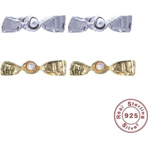 2 Pairs Studs Earrings For Women Candy Bow Pearl Simple Cute Stud Ear Piercing 925 Silver Female Jewelry