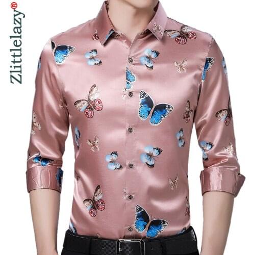 2020 Brand Long Sleeve Men Social Shirt Streetwear Casual Butterfly Shirts Dress Mens Slim Regular Fit Clothes Fashions 80501