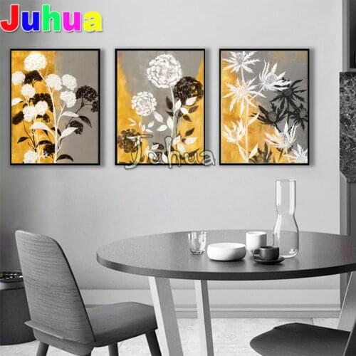 3 Piece Diy Diamond Mosaic Gold Floral Rhinestones Pattern Art Diamond Painting Full Square Round Embroidery Triptych Flowers