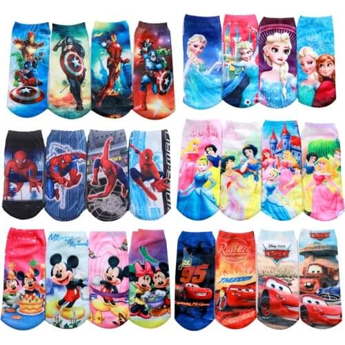4Pairs Children Cartoon Socks Boys Socks Iron Man SpiderMan Captain America Short Sock Frozen Girls Boat Socks Set 2 To 10 Yrs