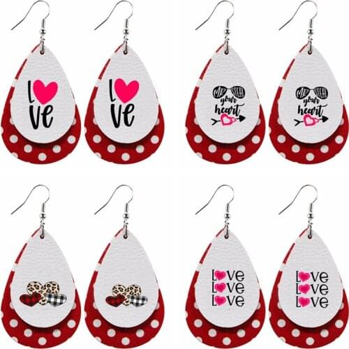 4pairs/set Triple Hearts Tractor Love Earrings Valentines Day Faux Leather Wholesale