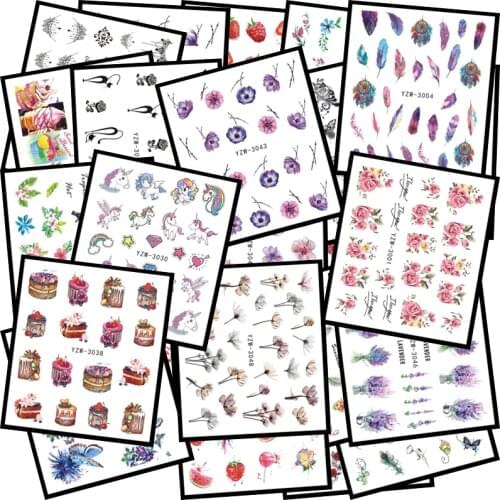 LCJ 48 Popular Black Sticker Nail Art Necklace unicorn Jewelry Cat Butterfly Pendant Manicure Tips Nail Water Transfer Decals