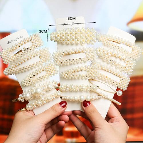 5Pcs/Set Fashion Metal Pearl Hairclips Decoration Women Hairpins Hair Barrettes Floral Girls Headwear Clamps Styling Accessories