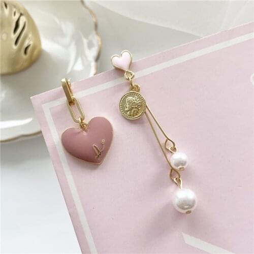 Asymmetric temperament heart earrings imitation pearl stars ring earrings creative girl gift Korean earrings for women
