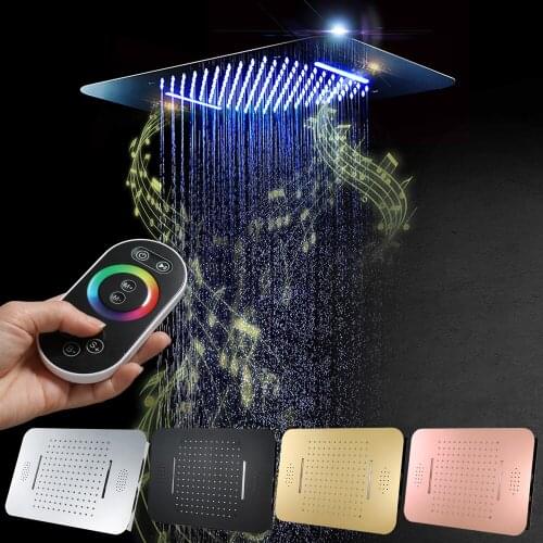 Bluetooth Music LED Shower Head 580*380mm Embedded Ceiling Bathroom Spa Shower Waterfall Showerheads SUS304 Chrome Black Gold