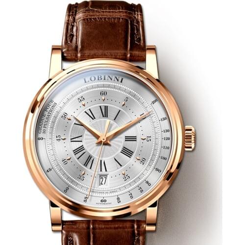 Luxury Brand LOBINNI Mechanical Mens Watches Top Brand Watch Men Steel Leather Automatic Watch Men 50m Waterproof Male Clock