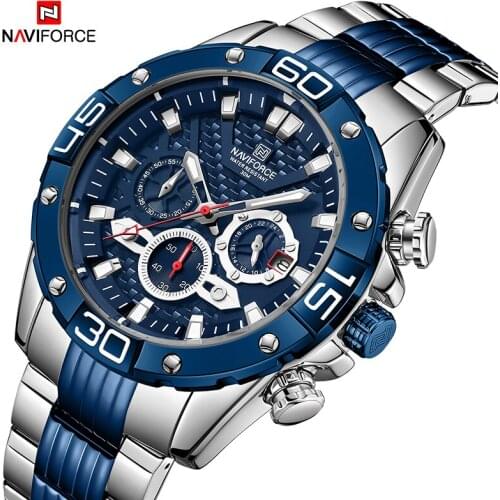 NAVIFORCE Mens Analog Quartz Multifunction Chronograph Sports Watches Fashion Waterproof Military Luxury Brand Full Steel Clock
