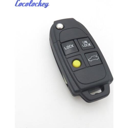 Cocolockey New Uncut Flip Remote Key Shell Case Fob 4 Button for VOLVO S40 V40 C70 S60 S80
