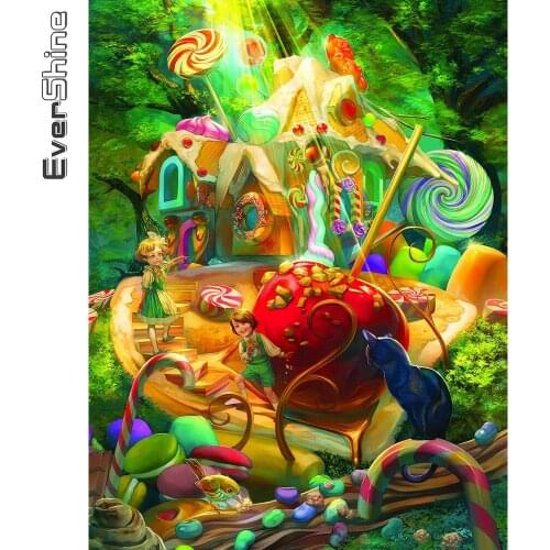 Evershine DIY Diamond Painting Cartoon Cross Stitch Girl Diamond Embroidery House Picture Rhinestone Mosaic Cat Holiday Gifts