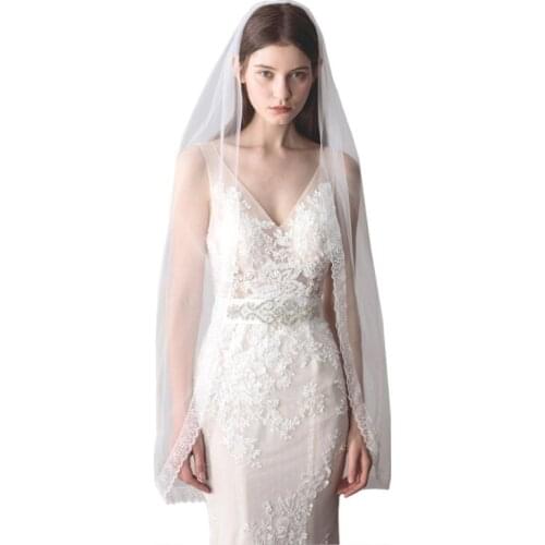 Bridal Veil with Comb Single Layer Dainty Edge with Lace Illusion Tulle Veils for Wedding Bride Bridesmaid Flower Girl