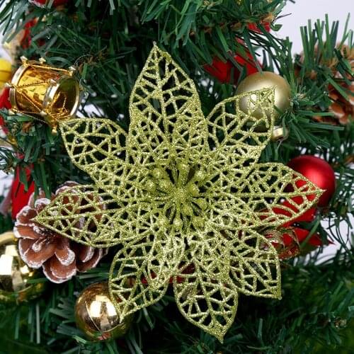 6PCS Artificial Flowers 14cm Hollow Out Christmas Decorations For Home Christmas Tree Ornaments Xmas Tree New Year Decor PE
