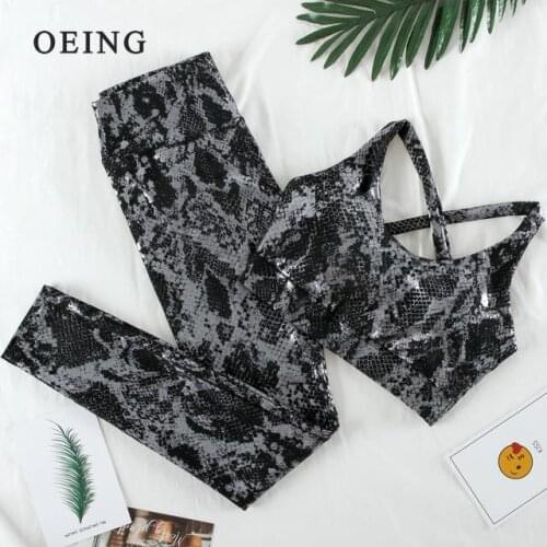 Snake Printing Yoga Sets Peach Hip Lift Leggings Push Up Sports Bra Women Gym Workout Tracksuit 2PCS Reflective Fitness Suits