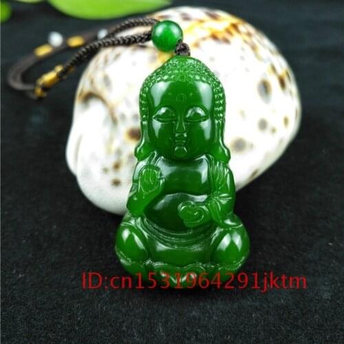 Pendant Charm Gifts Women Chinese for Jade Hand Jewelry Carved Green Men Natural Jadeite Fashion Amulet Necklace Buddha