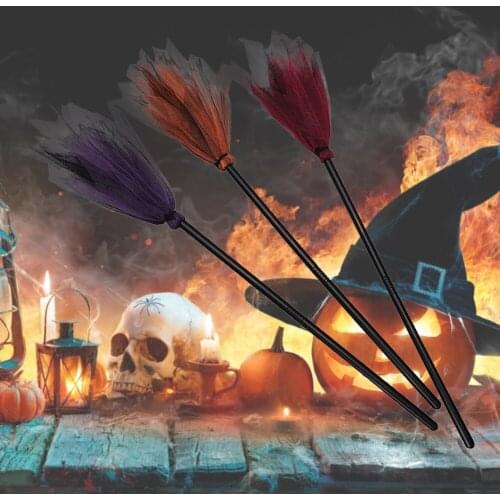 Halloween Party Witch Broom Kids Plastic Cosplay Broom Prop For Costume Accessories Decor Witch Flying Broomstick Party Dress Up