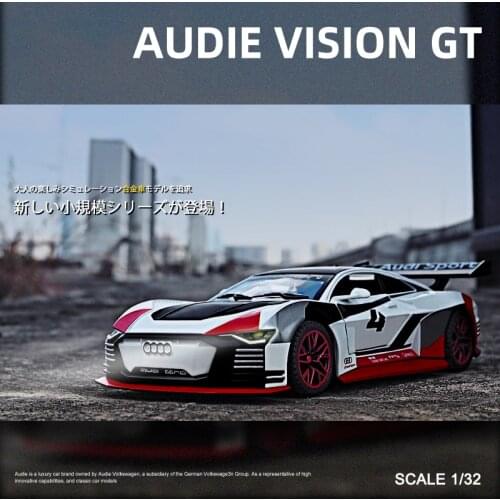 1:32 Audi car model GT Le Mans racing simulation alloy pull back sound and light door childrens metal toy car Birthday boy gift