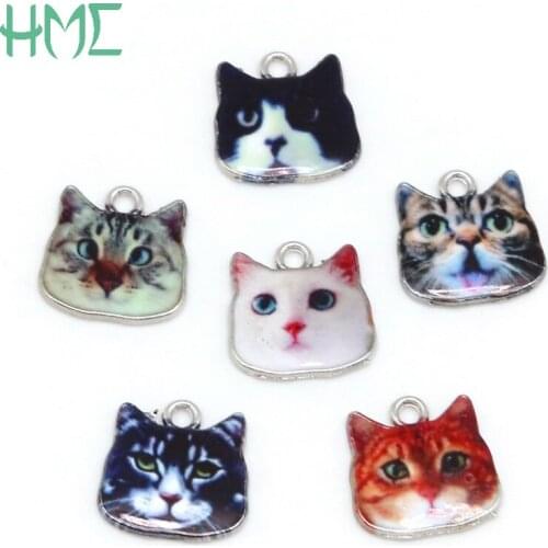 Fashion Cute Cat Pendant Drip Alloy 17x17mm Hole Size 2mm Electroplate White K Color For Handmade Jewelry Craft