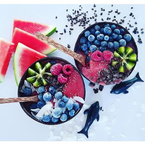 Natural coconut bowl set handmade coconut shell tableware wood spoon dessert fruit salad mixing bowl rice Ramen bowl 12-15cm