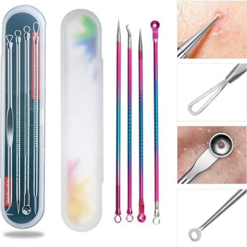 Boxed 8pcs Blackhead Remover Acne Needles Metal Spoon Facial Black Spots Pore Clean Extractor Set for Pimple Skin Face Care