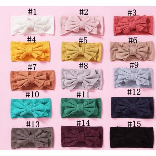2019 Newest Style Solid Knot Bow Wide Headband Head wraps Kids Cotton Bows Turban for Children Girls Elastic Headwear 24pc/lot