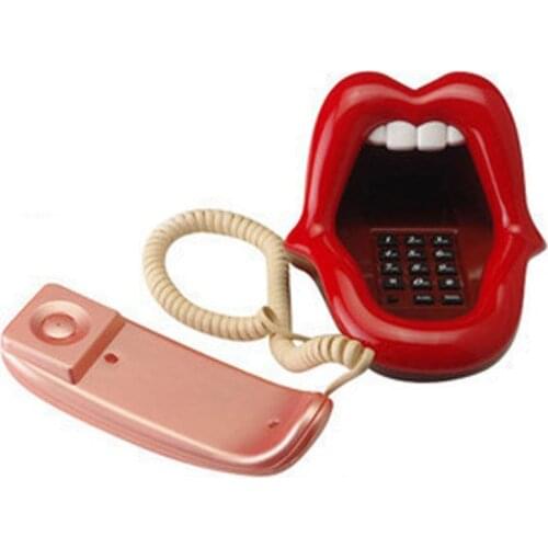 Novelty Tongue Stretching Sexy Lips Mouth Corded Phone Telephone with LED Indicator Audio / Pulse Dial Mini Landline Telephone