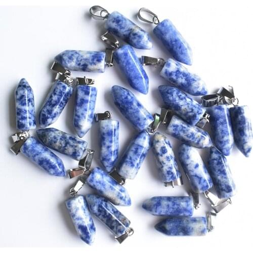 Wholesale 50pcs/lot 2020 fashion good quality Natural Sodalite stone hexagonal pillar charms pendants fit necklace making free