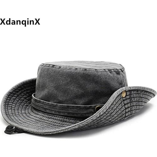 New Summer Mens Panama Bucket Hat Solid Color Washable Large-edge Beach Hats With Windproof Rope Foldable Climbing Travel Hat