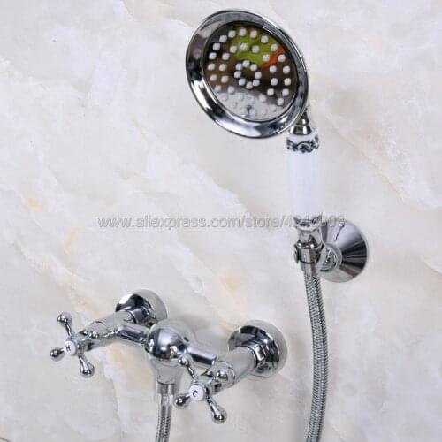 Polished Chrome Bath Faucets Wall Mounted Bathroom Basin Mixer Tap Crane With Hand Shower Head Bath & Shower Faucet Kna277