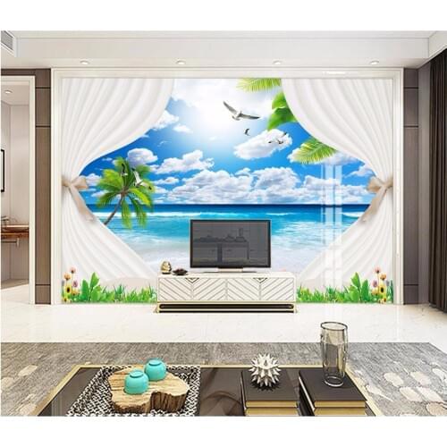 Custom 3d wallpaper 3d wall murals wallpaper HD Beautiful Dreamy Ocean View Coco Beach Landscape TV Background Wall home decor
