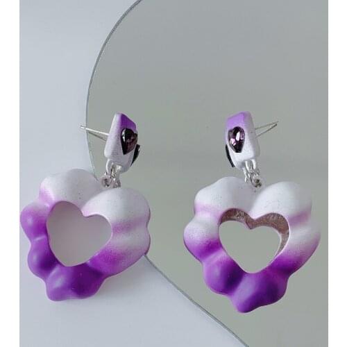 Origin Summer Unique Design Purple Gradient Color Love Heart Dangle Earring for Women Girls Hollow Out Party Earring Jewellery