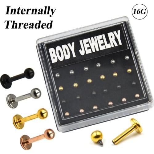 24pieces 16G 6mm/8mm Stainless Steel Labret Monroe Lip Ring Tragus Helix Cartilage Earring Stud Barbell Body Piercing Jewelry
